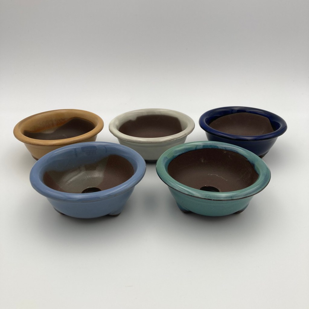 group of round bonsai pots