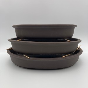 three oval bonsai pots
